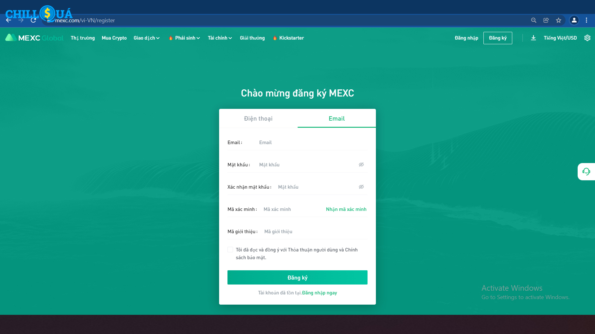 Điền thông tin đăng ký sàn MEXC